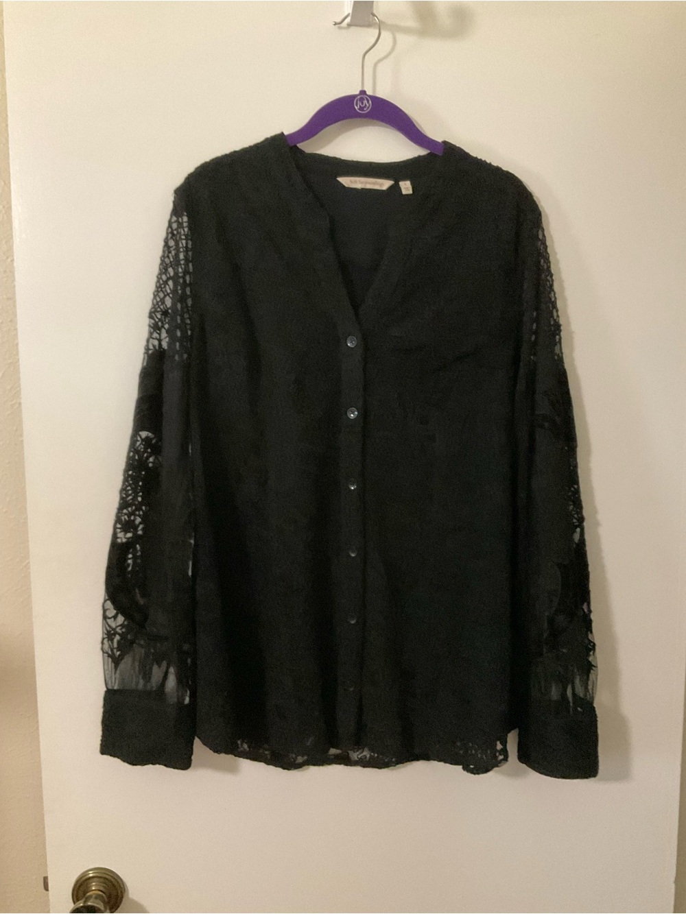 Soft Surroundings Black Lace Button-Down Shirt